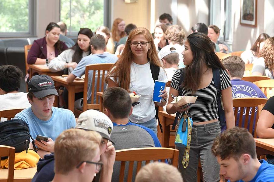 Students eating in the server